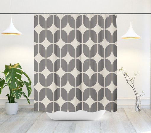 Grey and Beige Minimalist Abstract Geometric Mid Century Modern Shower Curtain for the 1970s - Image 2