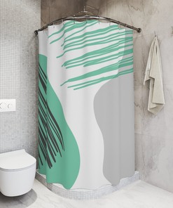 Grey and Mint Circles Abstract Art Shower Curtain or Mat, Contemporary Minimalistic Curtain