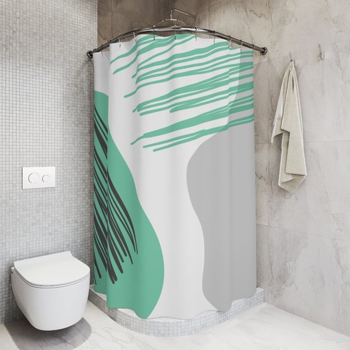 Grey and Mint Circles Abstract Art Shower Curtain or Mat, Contemporary Minimalistic Curtain