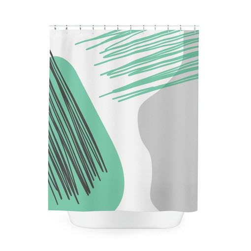 Grey and Mint Circles Abstract Art Shower Curtain or Mat, Contemporary Minimalistic Curtain - Image 3