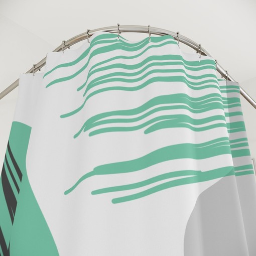 Grey and Mint Circles Abstract Art Shower Curtain or Mat, Contemporary Minimalistic Curtain - Image 4