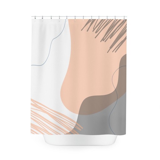 Grey and Orange Abstract Art Circles and Lines Print Shower Curtain for Modern Bathroom Decor - Image 3
