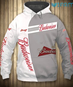Grey and White Budweiser All Over Print 3D Hoodie - Gift
