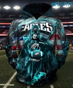 Grim Reaper Football USA Flag? Philadelphia Eagles 3D Hoodies with Custom Design