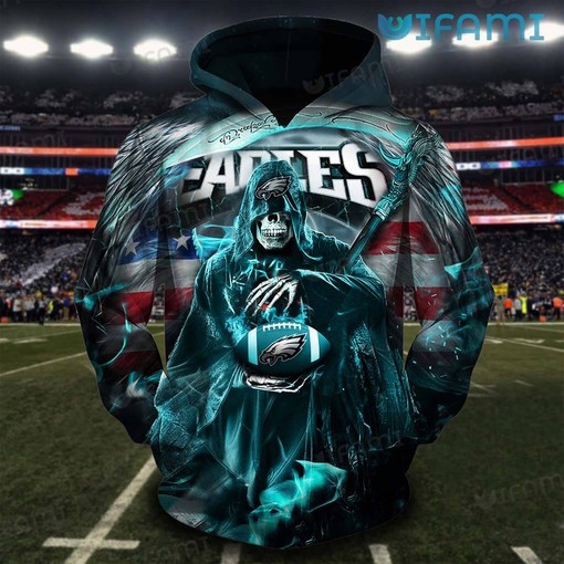 Grim Reaper Football USA Flag? Philadelphia Eagles 3D Hoodies with Custom Design