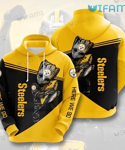 Groot Hug Football Here We Go - Steelers 3D All Over Print Hoodie with Fun Design