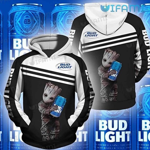 Groot Hugging Can Bud Light All Over Print Zip Up Hoodie Men - 3D Design