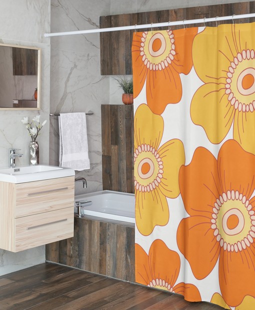 Groovy 60's 70's Hippie Retro Flowers Shower Curtain for Colorful and Fun Bathroom Decor