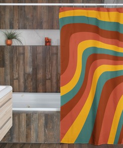 Groovy 60's 70's Retro Shower Curtain with Vibrant Colors and Designs for Hippie Bathroom Accessory.