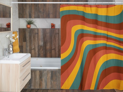 Groovy 60's 70's Retro Shower Curtain with Vibrant Colors and Designs for Hippie Bathroom Accessory.