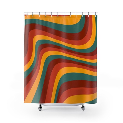 Groovy 60's 70's Retro Shower Curtain with Vibrant Colors and Designs for Hippie Bathroom Accessory. - Image 3