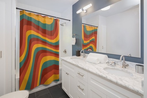 Groovy 60's 70's Retro Shower Curtain with Vibrant Colors and Designs for Hippie Bathroom Accessory. - Image 4