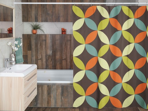 Groovy 60's 70's Retro Sunburst Shower Curtain with Hippie Flower Designs for Retro Bathroom Accessory
