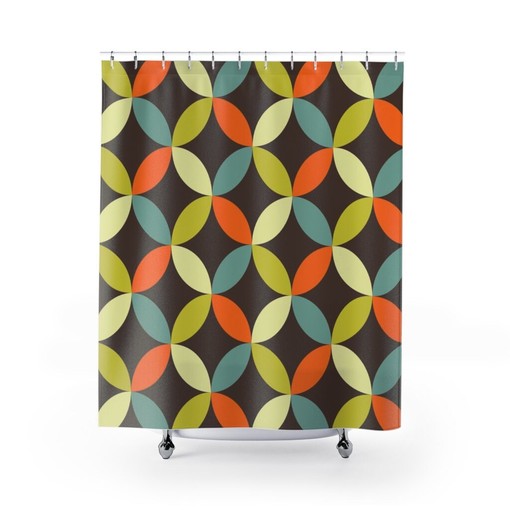 Groovy 60's 70's Retro Sunburst Shower Curtain with Hippie Flower Designs for Retro Bathroom Accessory - Image 2