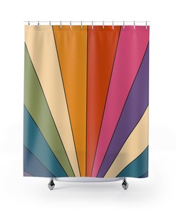 Groovy 60's 70's Retro Sunburst Shower Curtain with Vibrant Colors for Hippie Bathroom Accessory