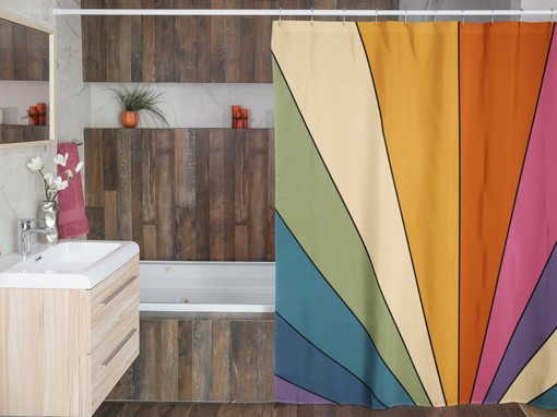 Groovy 60's 70's Retro Sunburst Shower Curtain with Vibrant Colors for Hippie Bathroom Accessory - Image 2