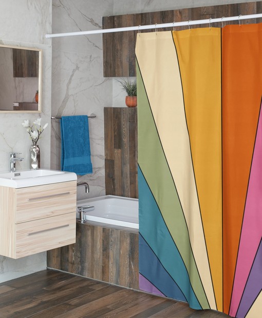 Groovy 60's 70's Retro Sunburst Shower Curtain with Vibrant Colors for Hippie Bathroom Accessory - Image 4