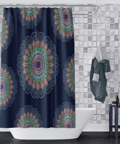 Groovy Blue Hippie Mandala Shower Curtain for a Retro Bathroom