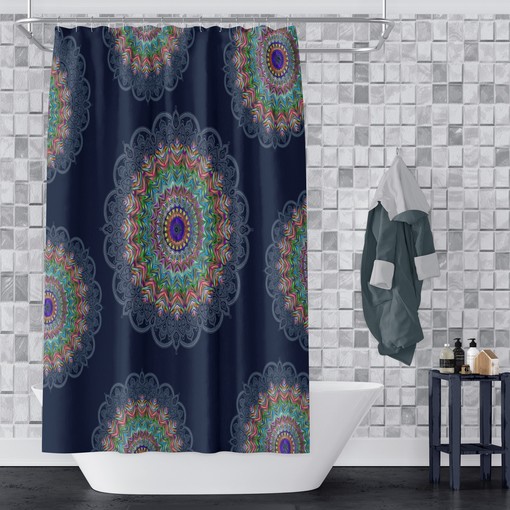 Groovy Blue Hippie Mandala Shower Curtain for a Retro Bathroom