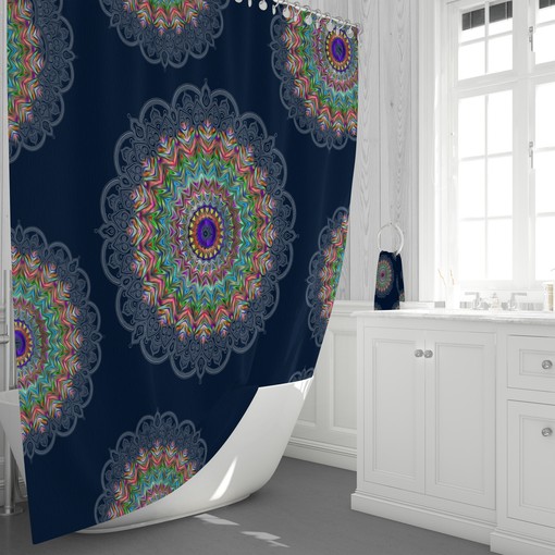 Groovy Blue Hippie Mandala Shower Curtain for a Retro Bathroom - Image 3