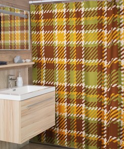 Groovy Buffalo Plaid Shower Curtain, Retro 70s Bathroom Decor