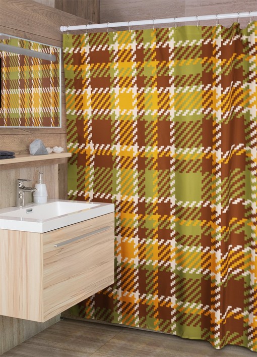 Groovy Buffalo Plaid Shower Curtain, Retro 70s Bathroom Decor