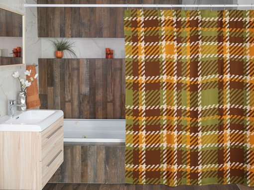 Groovy Buffalo Plaid Shower Curtain, Retro 70s Bathroom Decor - Image 4
