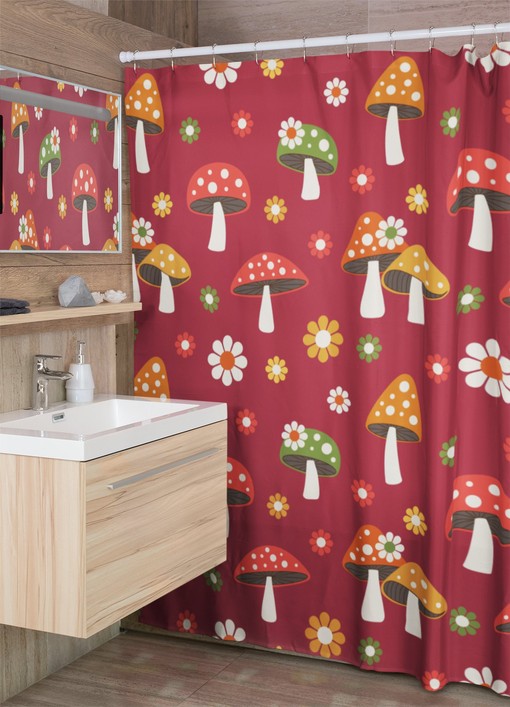 Groovy Fall Mushroom Shower Curtain, Unique Bathroom Decor, Retro Bath Accessory