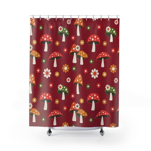 Groovy Fall Mushroom Shower Curtain, Unique Bathroom Decor, Retro Bath Accessory - Image 2