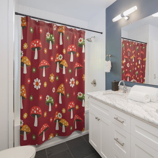 Groovy Fall Mushroom Shower Curtain, Unique Bathroom Decor, Retro Bath Accessory - Image 3