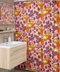 Groovy Fall Mushroom Shower Curtain, Vintage Bathroom Decor