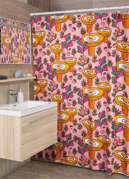 Groovy Fall Mushroom Shower Curtain, Vintage Bathroom Decor