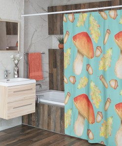 Groovy Fall Mushroom Shower Curtains, 60s 70s Bathroom Decor, Retro Cottagecore Accessory