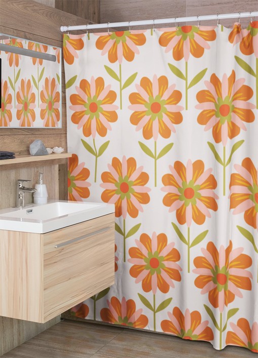 Groovy Flower Power Shower Curtain, 60s 70s Hippie Bathroom Decor