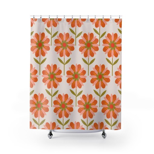 Groovy Flower Power Shower Curtain, 60s 70s Hippie Bathroom Decor - Image 2