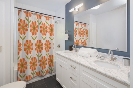 Groovy Flower Power Shower Curtain, 60s 70s Hippie Bathroom Decor - Image 3