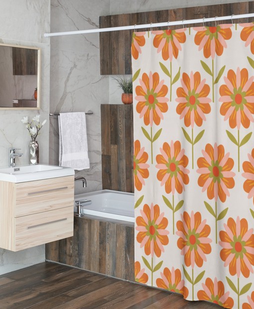 Groovy Flower Power Shower Curtain, 60s 70s Hippie Bathroom Decor - Image 4