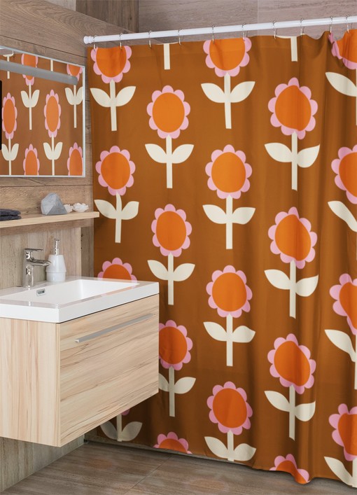 Groovy Flower Power Shower Curtains, 60s 70s Hippie Bathroom Decor, Retro Bath Accessory