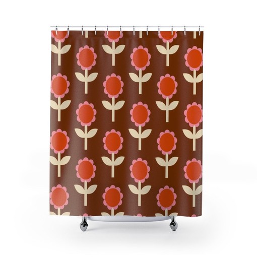 Groovy Flower Power Shower Curtains, 60s 70s Hippie Bathroom Decor, Retro Bath Accessory - Image 2