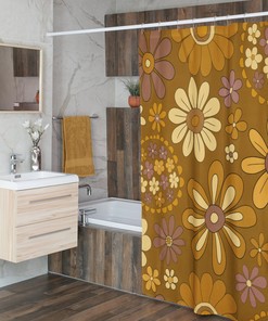 Groovy Flower Power Shower Curtains, Retro Hippie Bathroom Decor, Boho Bath Accessory