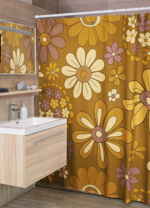 Groovy Flower Power Shower Curtains, Retro Hippie Bathroom Decor, Boho Bath Accessory - Image 4
