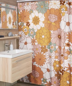 Groovy Hippie Flower Shower Curtain, Retro Vintage Tub Accessory