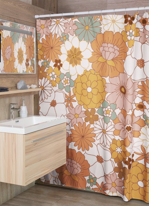 Groovy Hippie Flower Shower Curtain, Retro Vintage Tub Accessory