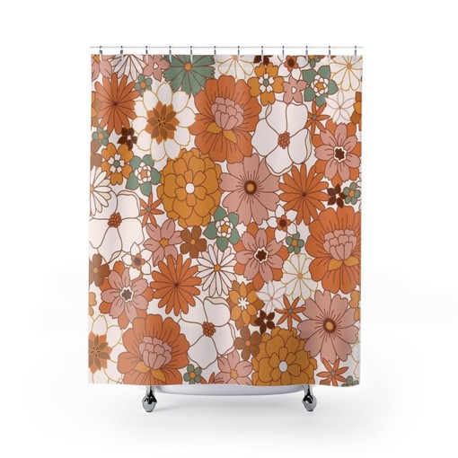 Groovy Hippie Flower Shower Curtain, Retro Vintage Tub Accessory - Image 2