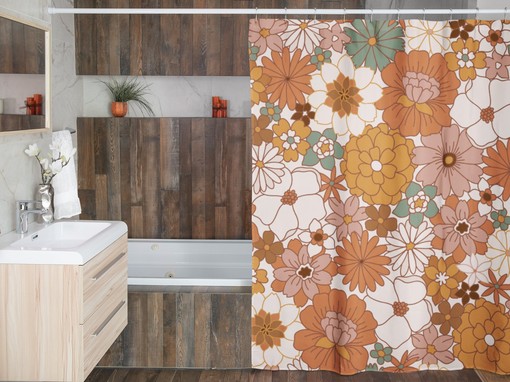 Groovy Hippie Flower Shower Curtain, Retro Vintage Tub Accessory - Image 4