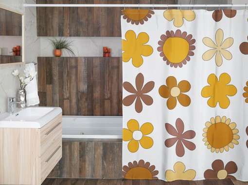 Groovy Hippie Flower Shower Curtain, Vintage Retro Tub Accessory