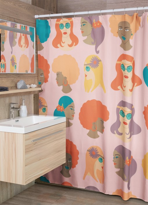 Groovy Hippie Women Shower Curtain, Vintage Bathroom Decor