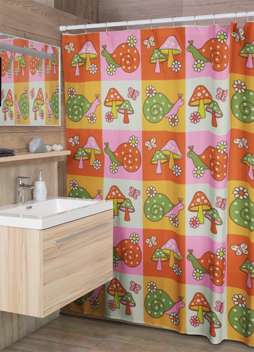 Groovy Mushroom Shower Curtain, Retro 60's Bathroom Decor