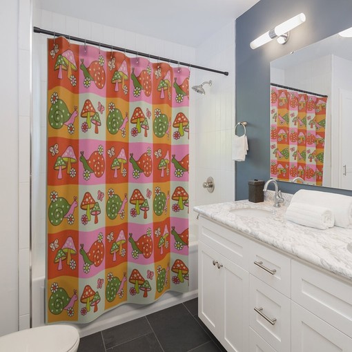 Groovy Mushroom Shower Curtain, Retro 60's Bathroom Decor - Image 2