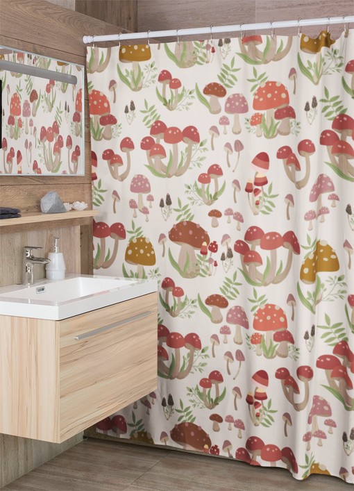 Groovy Mushroom Shower Curtain, Retro 60's Fall Bathroom Decor